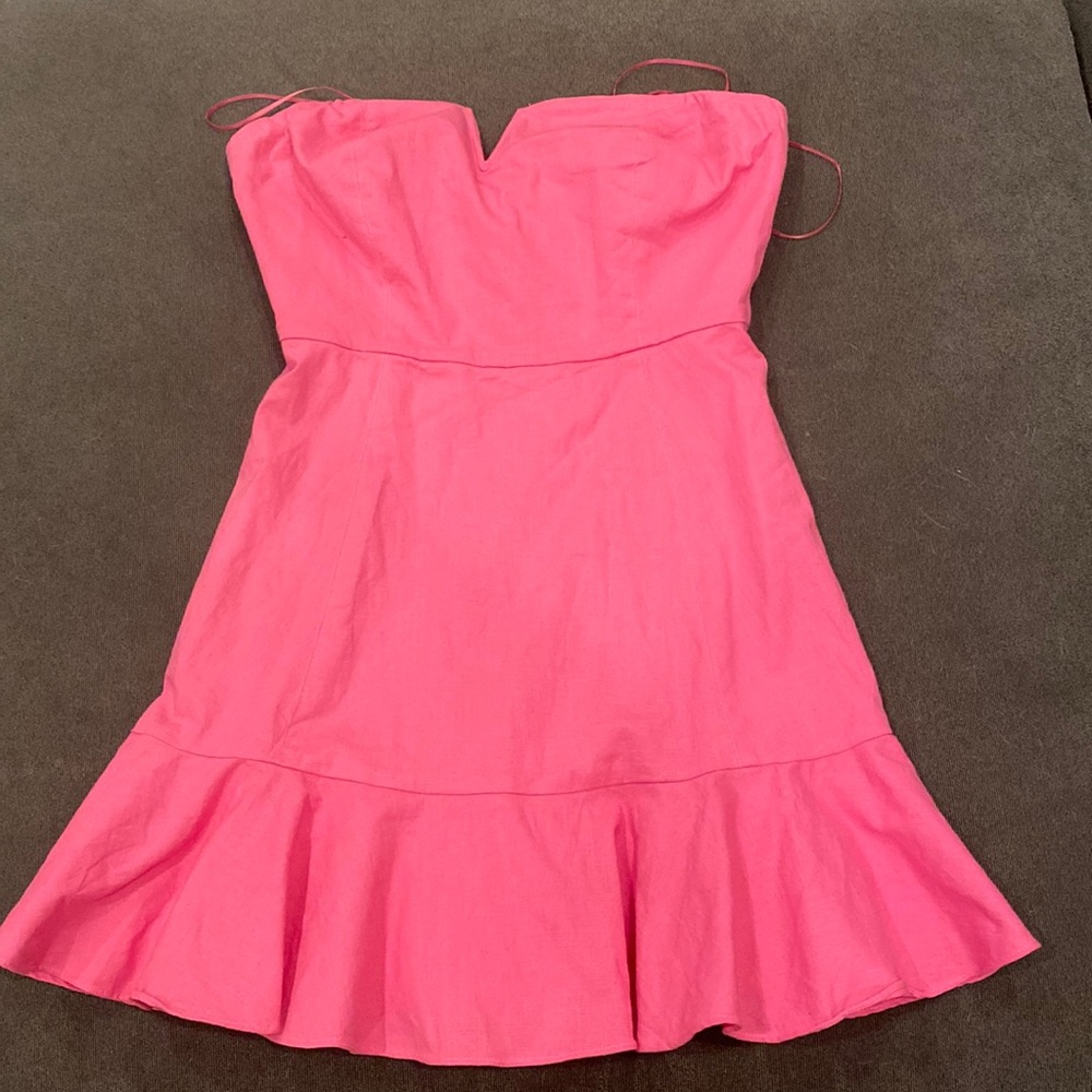 Strapless pink mini dress